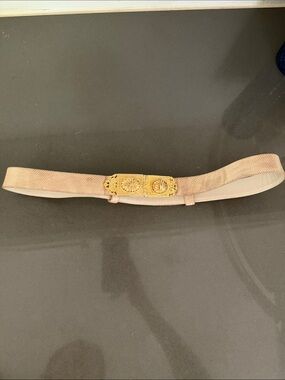 Judith Leiber Nude lizard Belt with Ornate Gold Floral Buckle